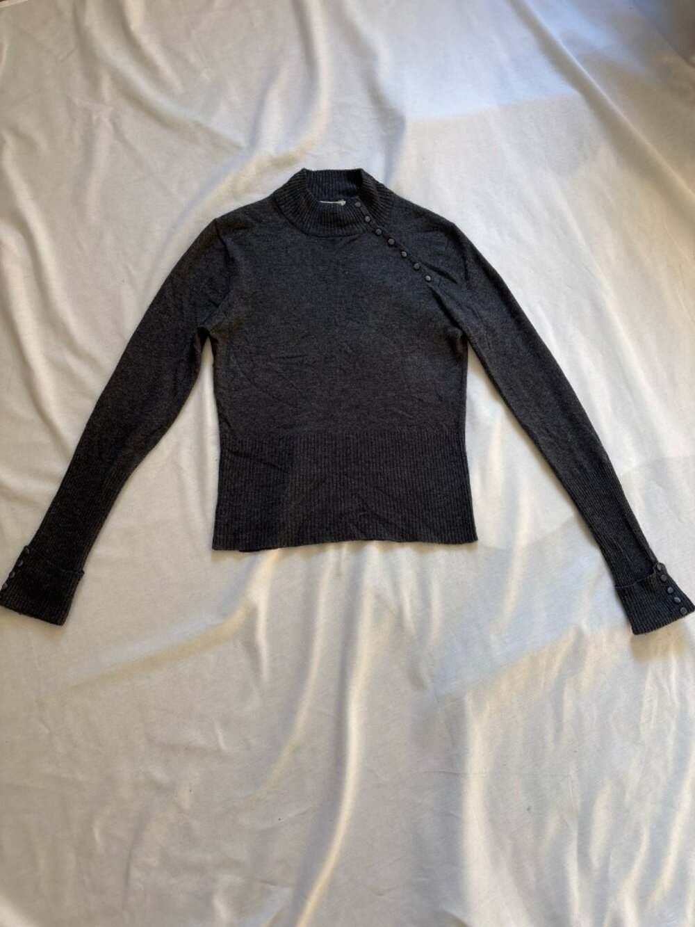 Vertigo Paris Asymmetrical Button-Shoulder Wool Angora Mock Neck Sweater